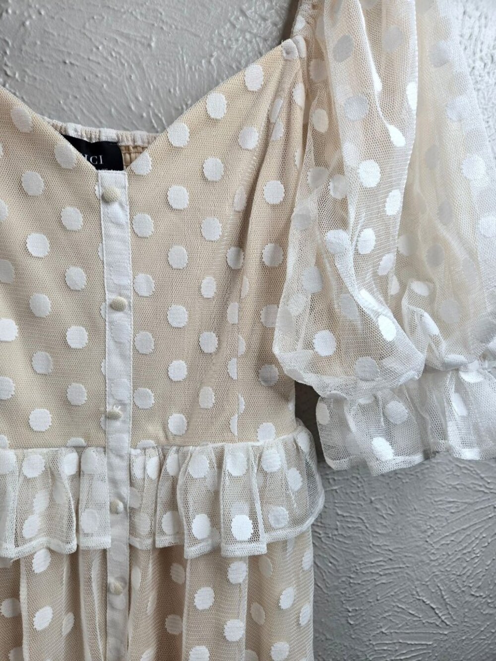 Vici Maxi Dress Sz XL Puff Sleeve Ruffled Polka Dot Formal Cottagecore Victorian - Picture 6 of 9